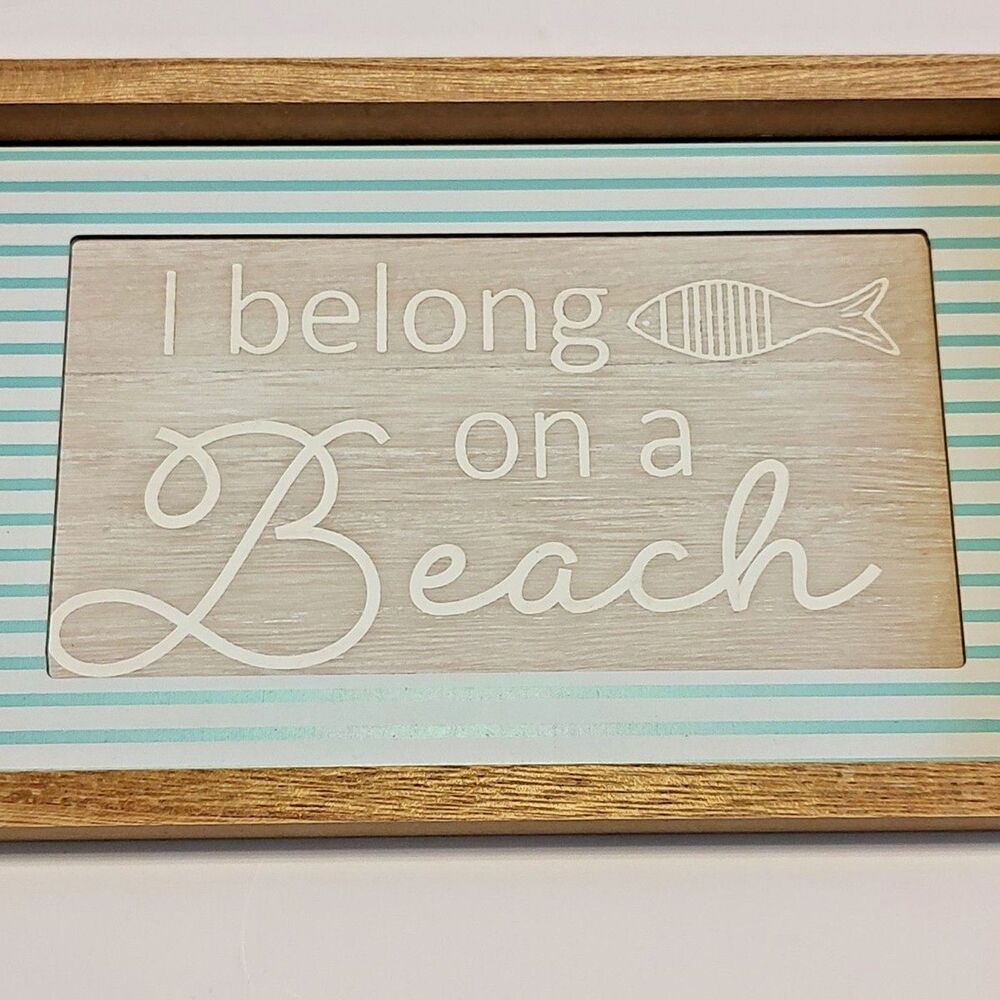 I Belong on a Beach Modern Coastal Nautical Tabletop Decor Sign Plaque Fish Teal - Picture 3 of 13